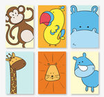 6款彩绘动物卡片矢量素材