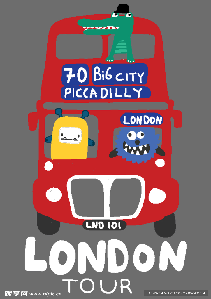 卡通伦敦双层巴士矢量图下载