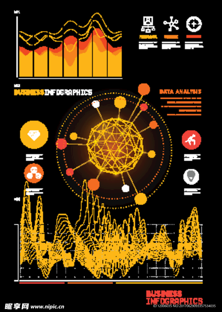 黑色炫彩商务信息图表矢量素材