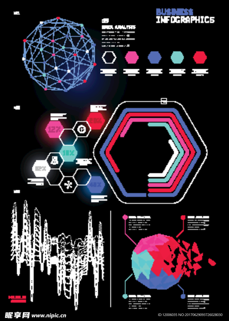 炫彩个性商务信息图表矢量素材