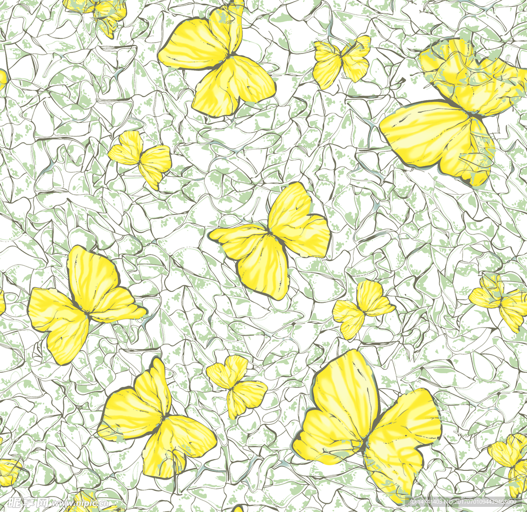 手绘线条花纹黄色蝴蝶无限回位