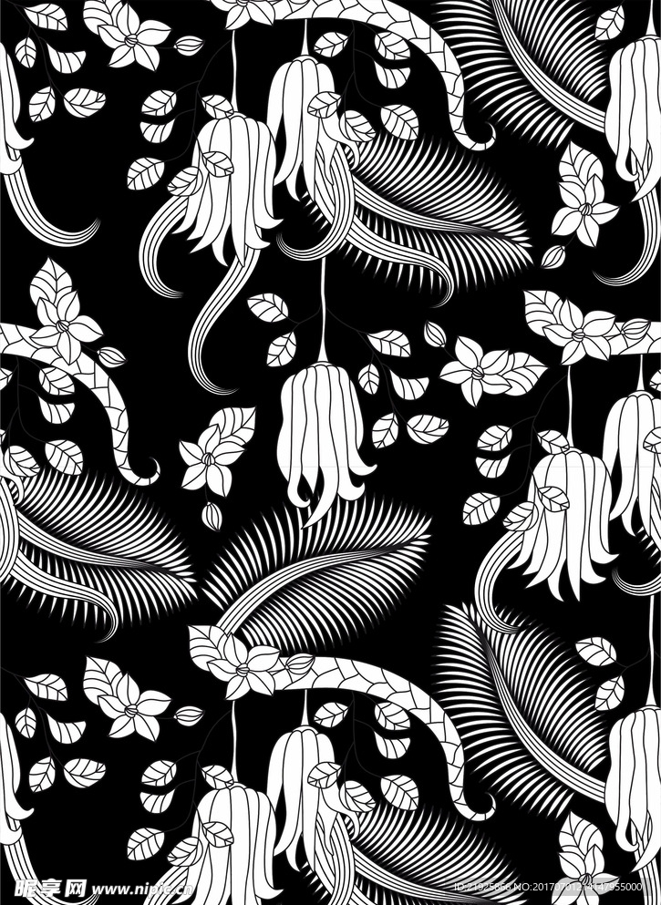 黑白线条花背景纹理图