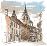 欧洲街边 建筑 手绘装饰画
