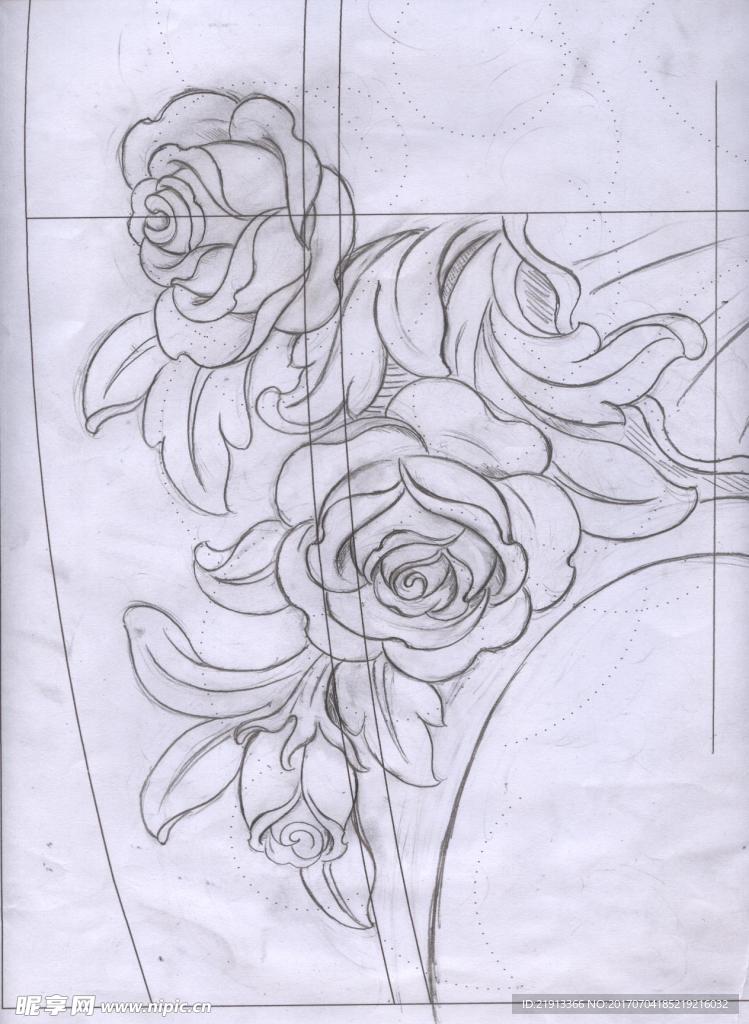 古典家具弧形雕花玫瑰细节详图