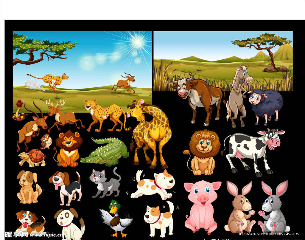 森林 卡通动物背景