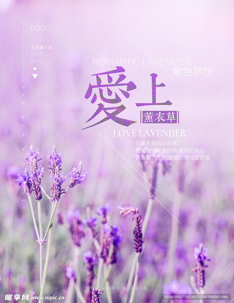 紫色唯美爱上薰衣草海报设计