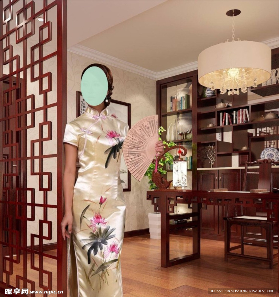 旗袍 美女 中式 家具