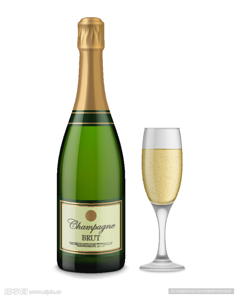 绿色香槟酒瓶包装设计矢量素材