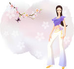 桃花背景淑女插画