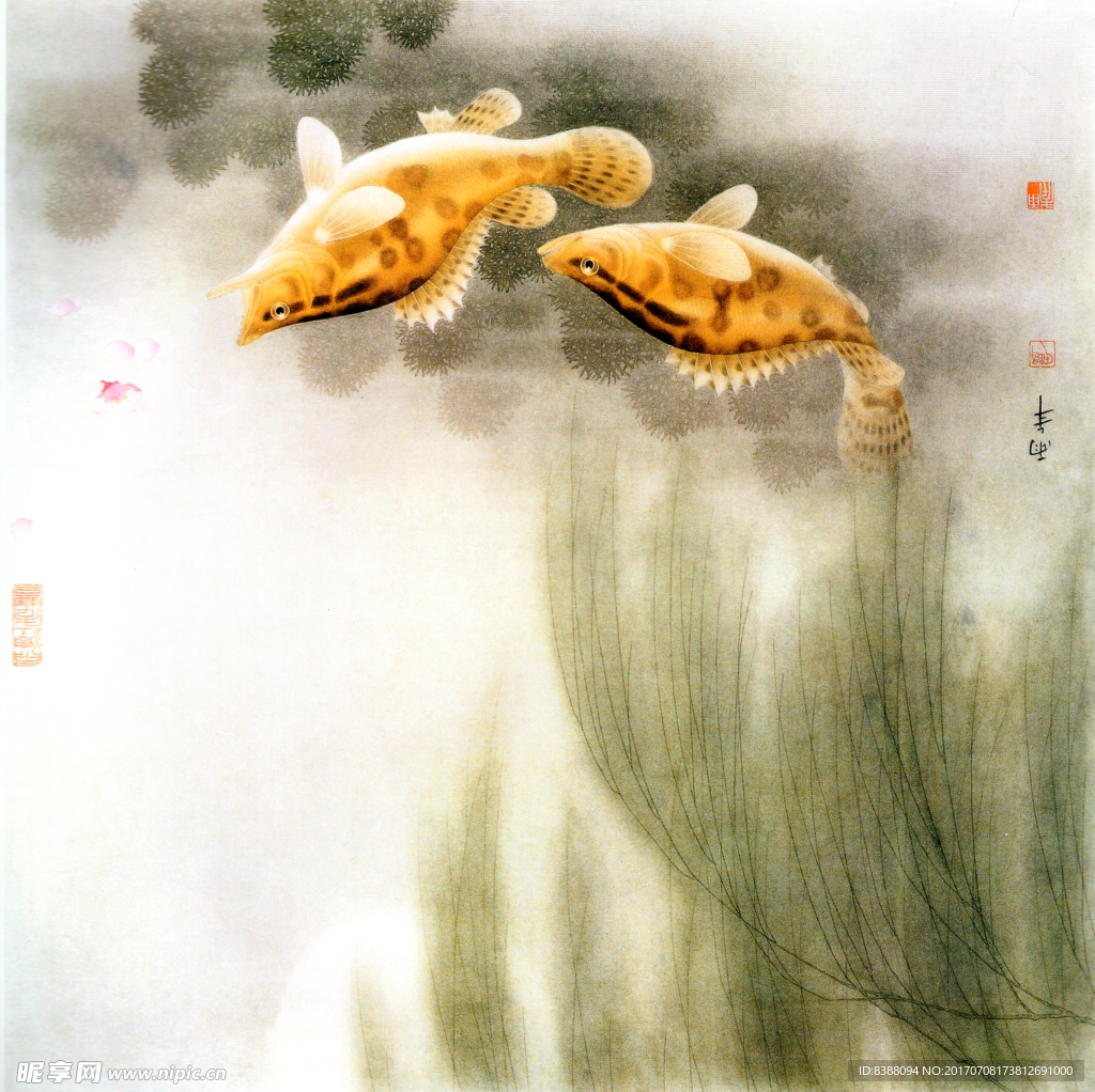国画 油画 风景画 荷叶