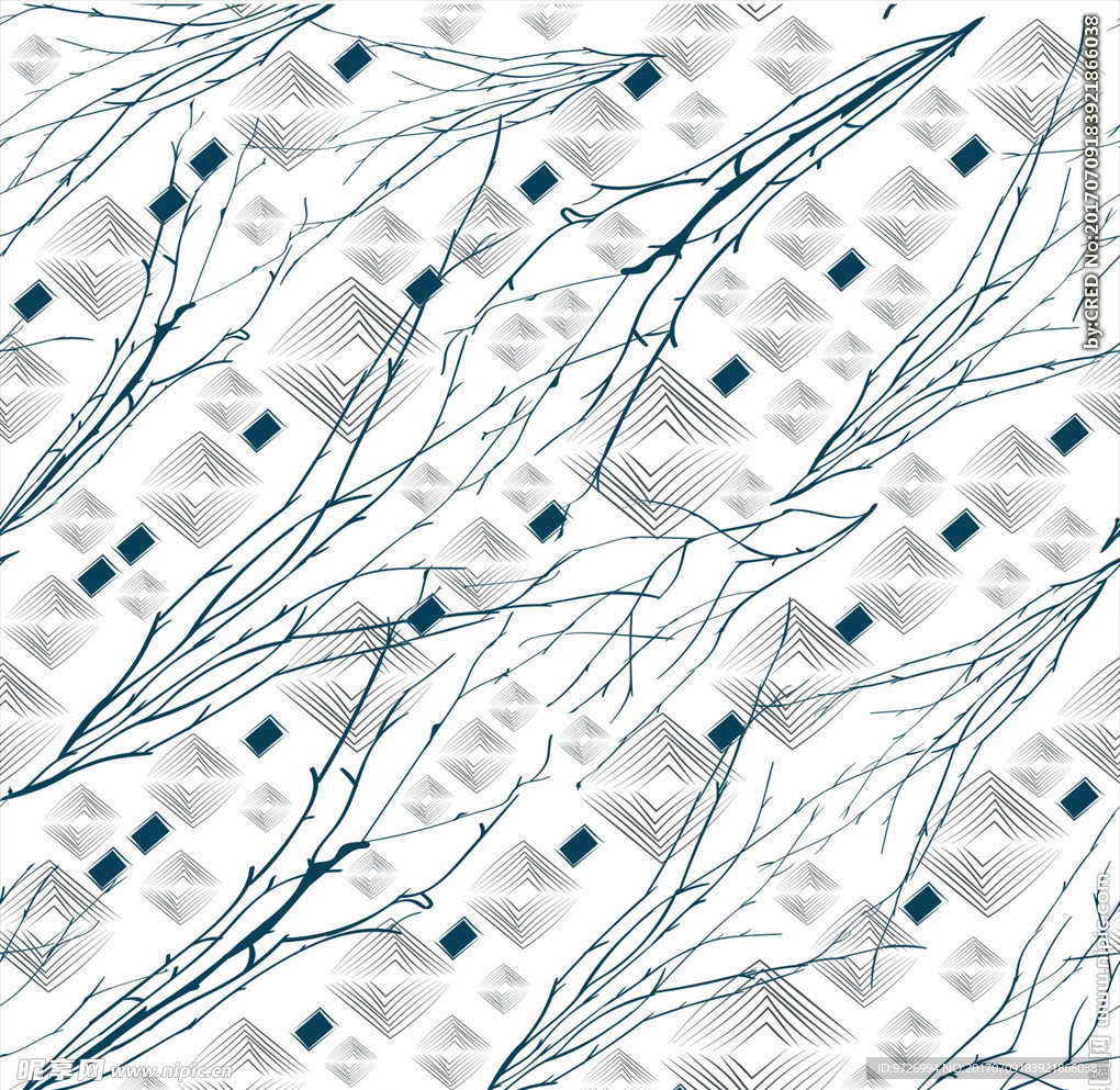 树枝回字形四方连续底纹