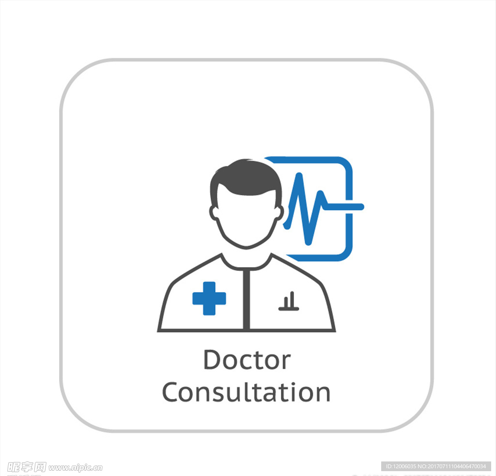 蓝色线型医生咨询图标矢量素材