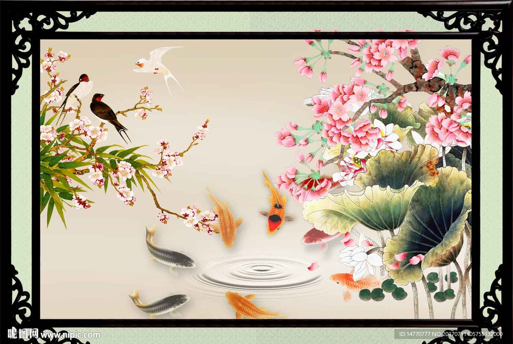 荷花花鸟图