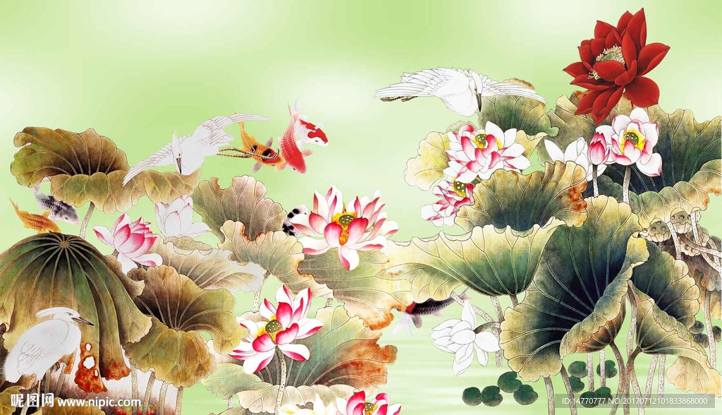 荷花壁画