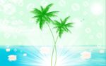 清新大海水墨椰子树背景墙