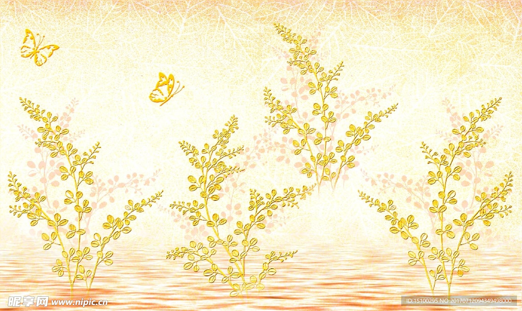 新中式手绘树枝背景墙