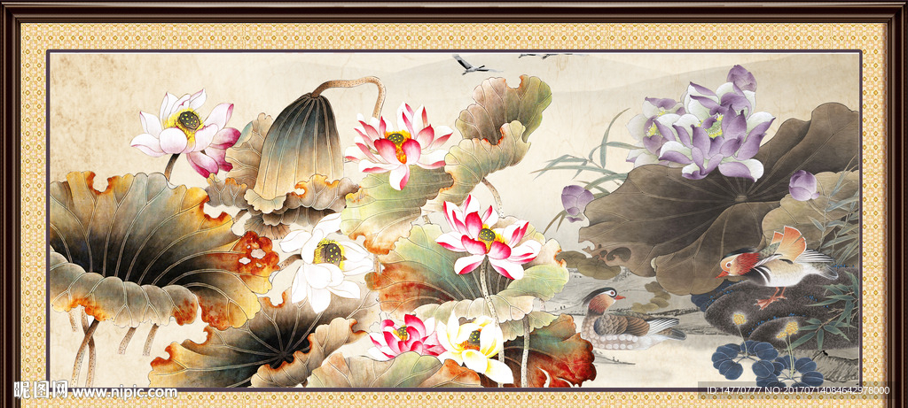 荷花壁画