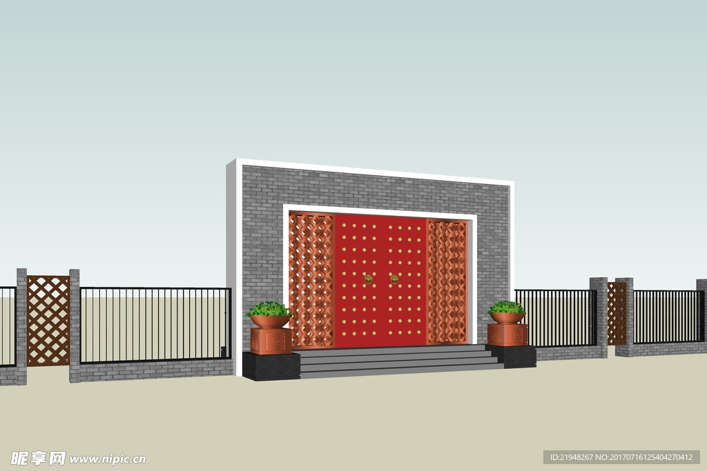中式入口建筑模型