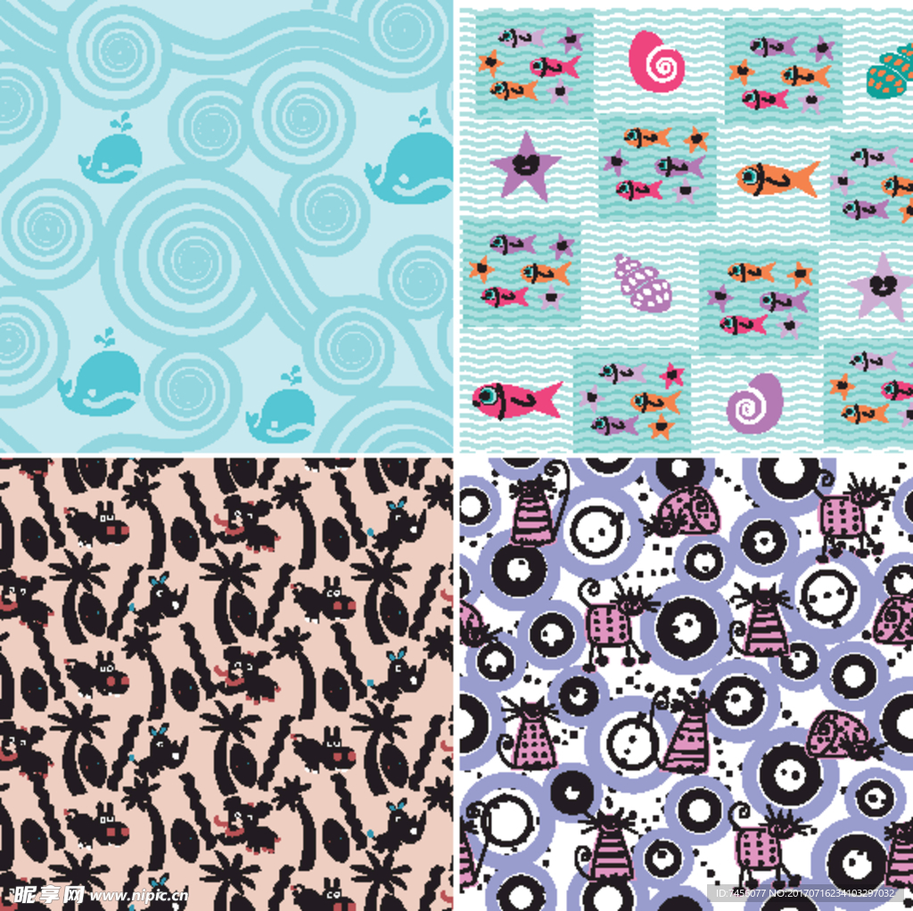 猫鱼时尚矢量墙纸壁画