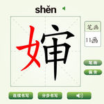 中国汉字婶字笔画教学动画视频