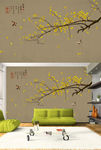新中式手绘银杏叶背景墙图案图片
