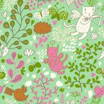 树枝树叶卡通猫四方连续底纹