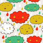 卡通云雨滴四方连续底纹