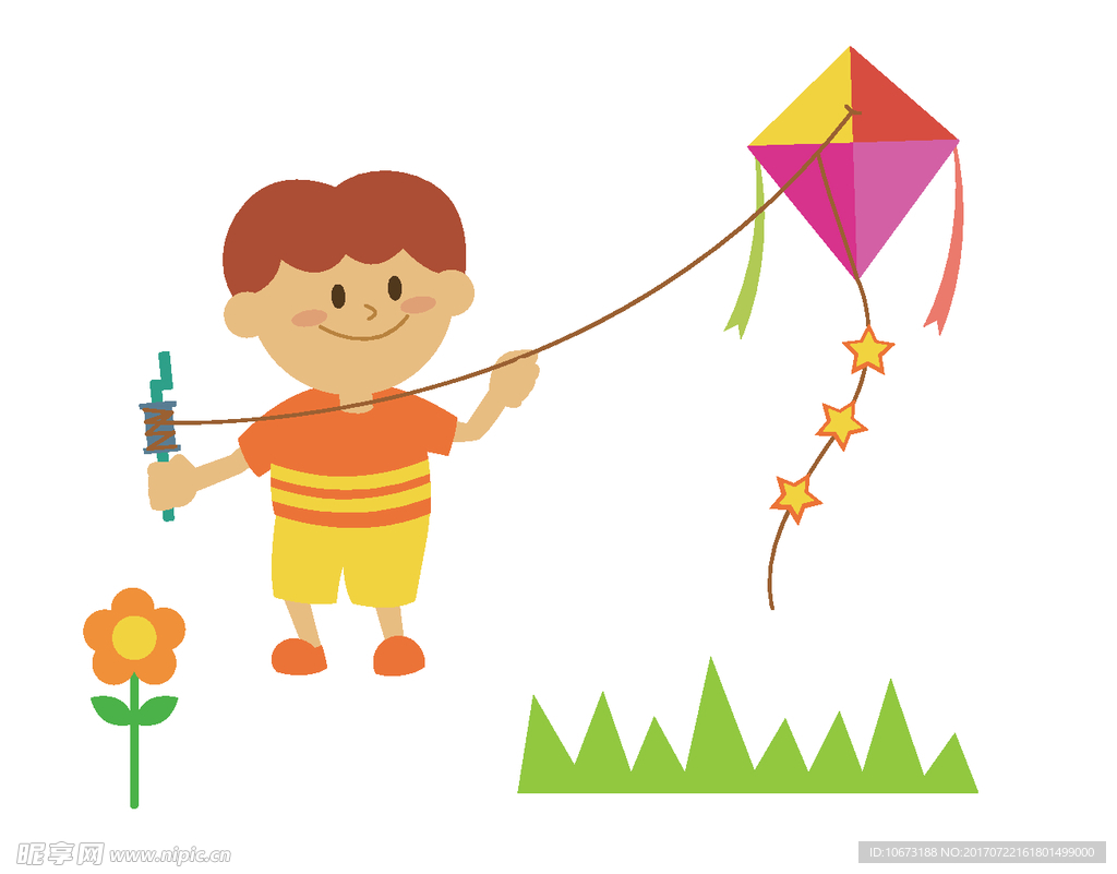 卡通儿童放风筝