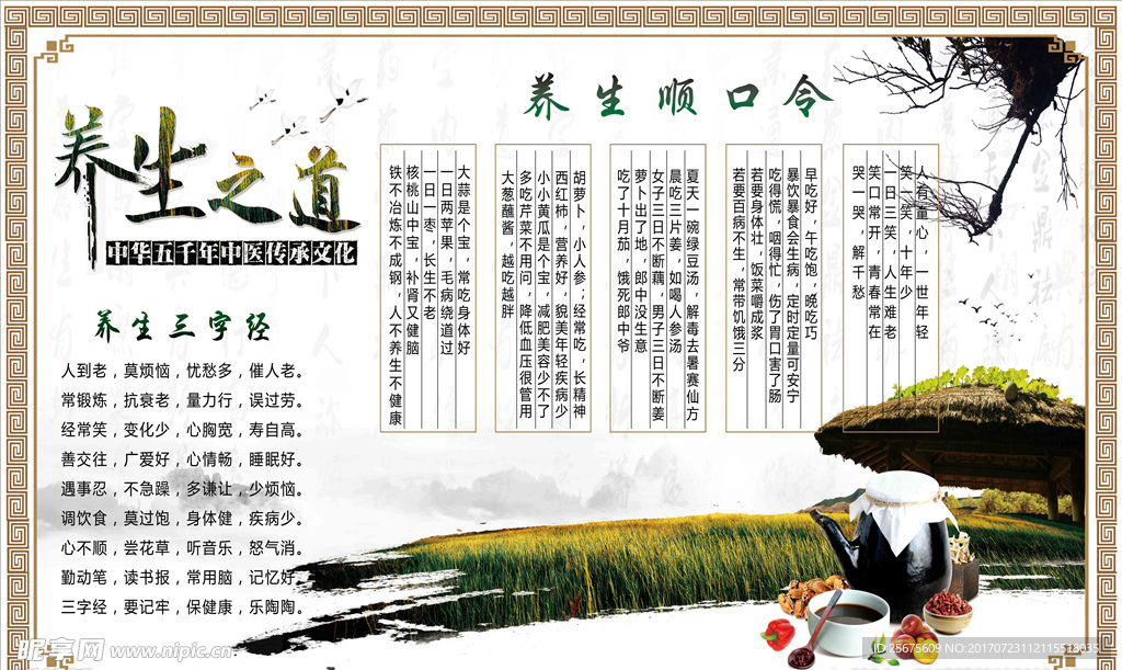 中国风 养生展板
