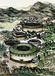 水墨画-客家土楼
