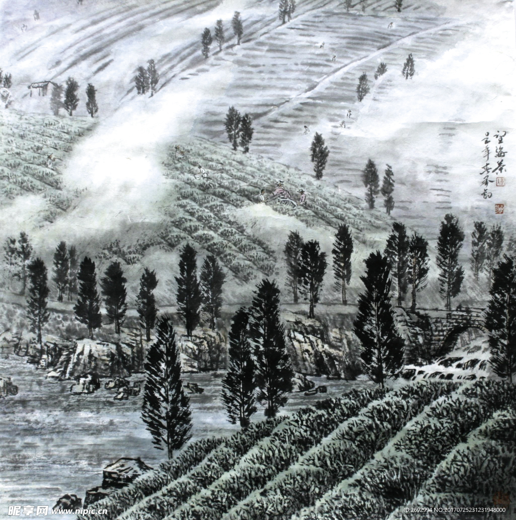 茶山水墨画