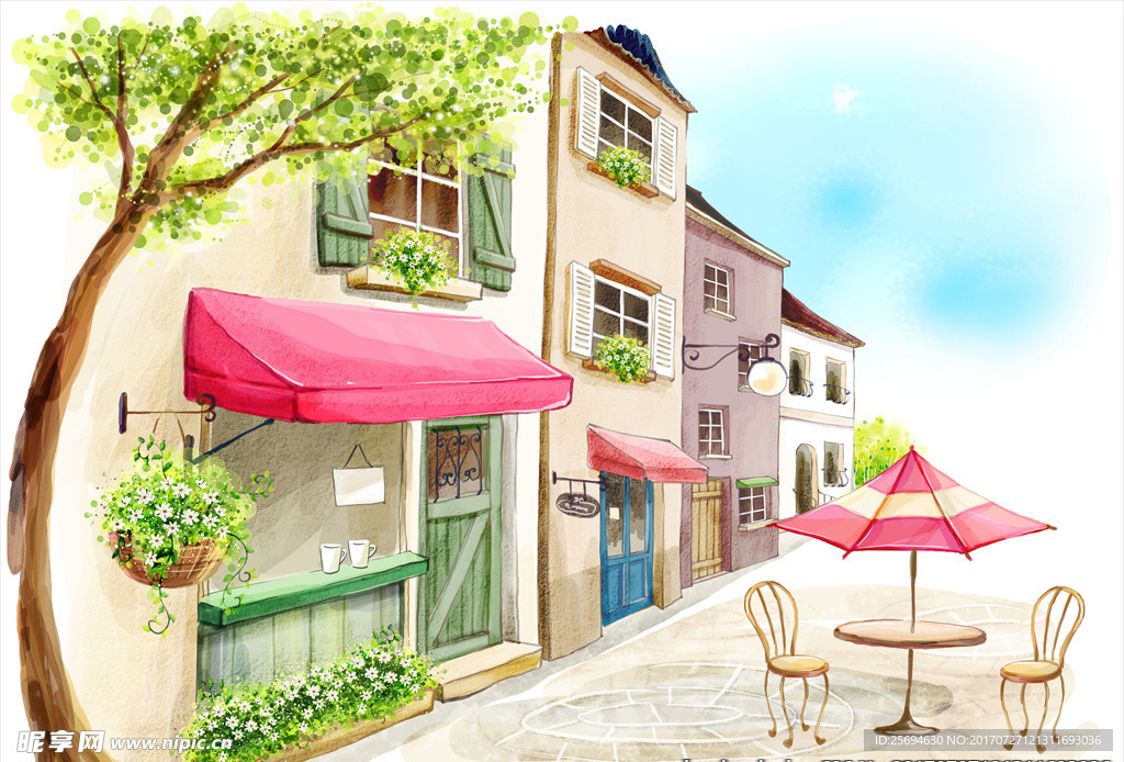 手绘城市建筑