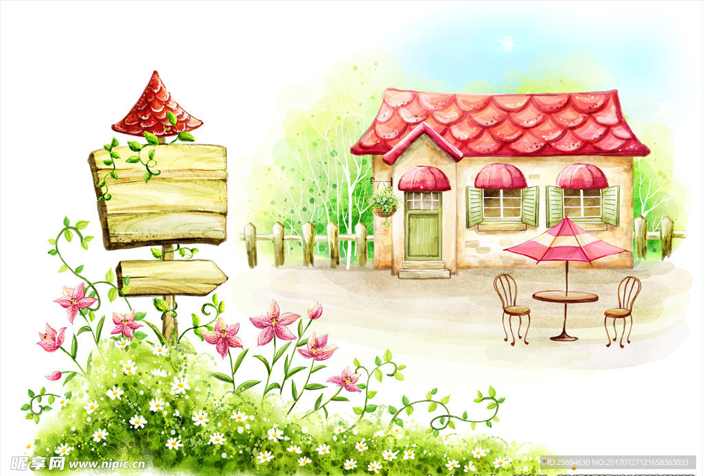 手绘农村房屋
