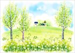 手绘农村风景