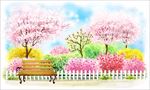 手绘公园樱花