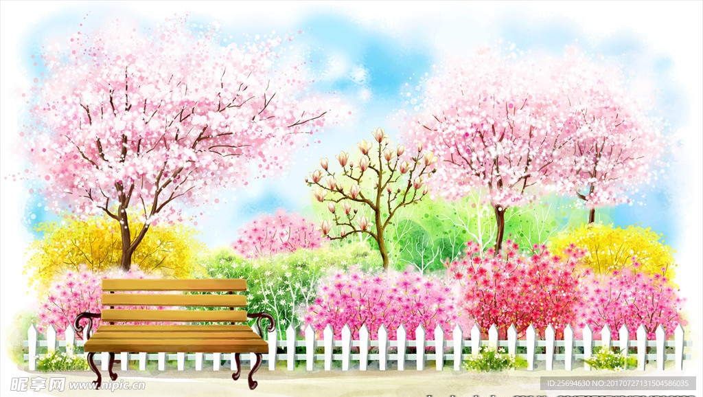 手绘公园樱花