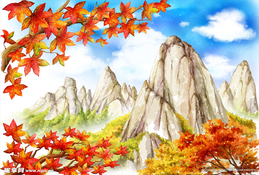 手绘华山风景