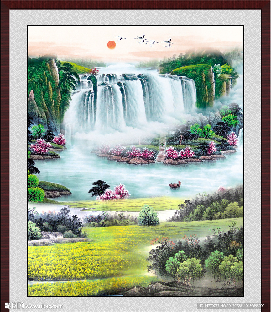 竖幅国画瀑布