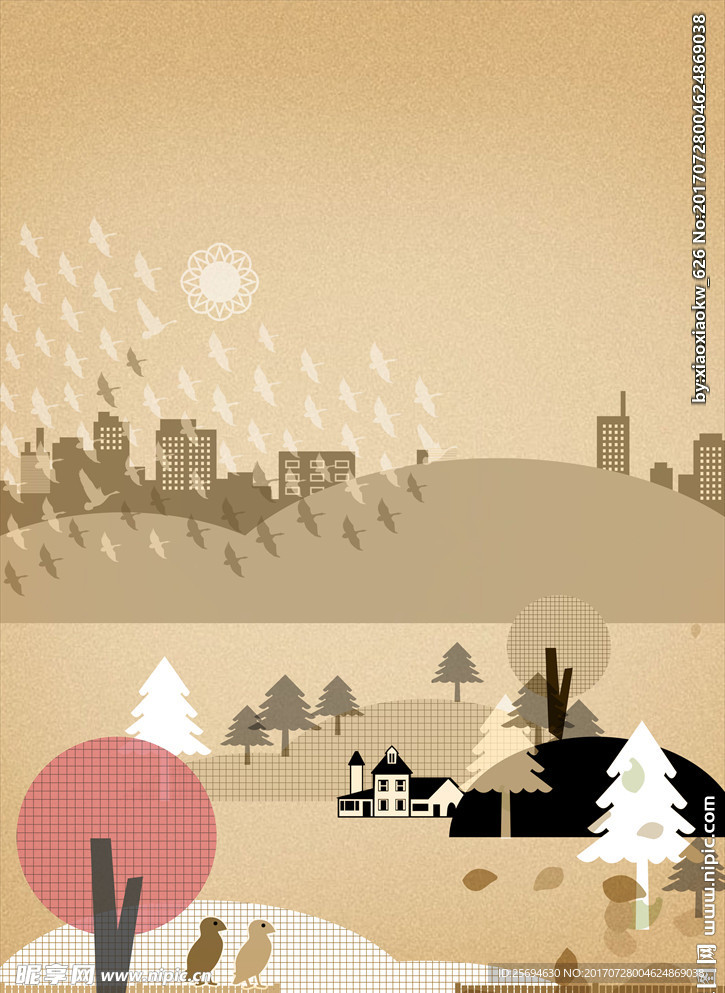 城市和农村插画