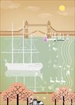 河流大桥插画