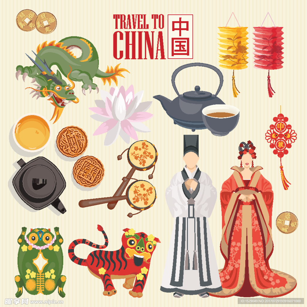 中国旅游与文化设计矢量