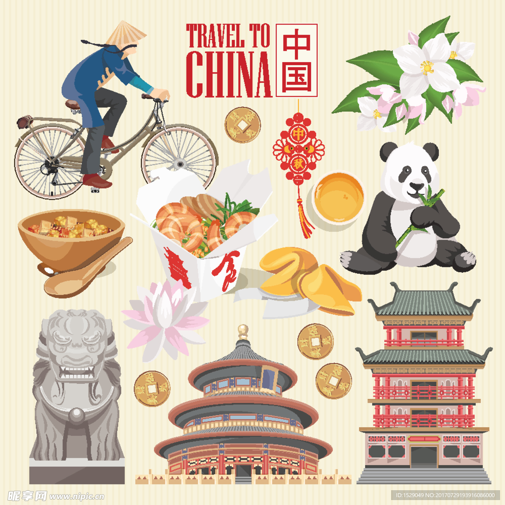 中国旅游与文化设计矢量