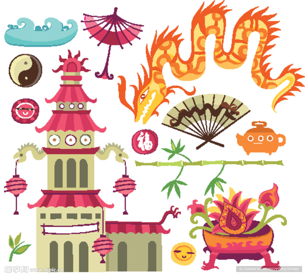 中国旅游与文化设计矢量