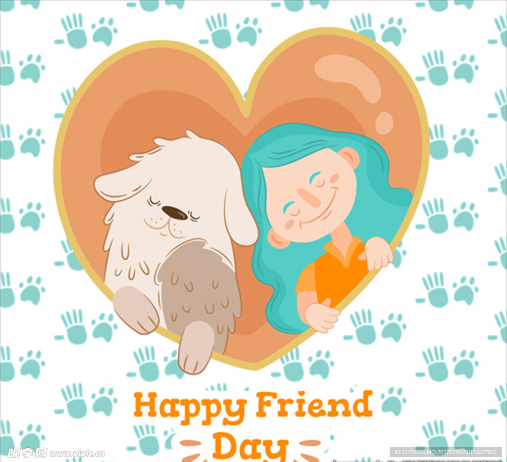 友谊日女孩和小狗海报