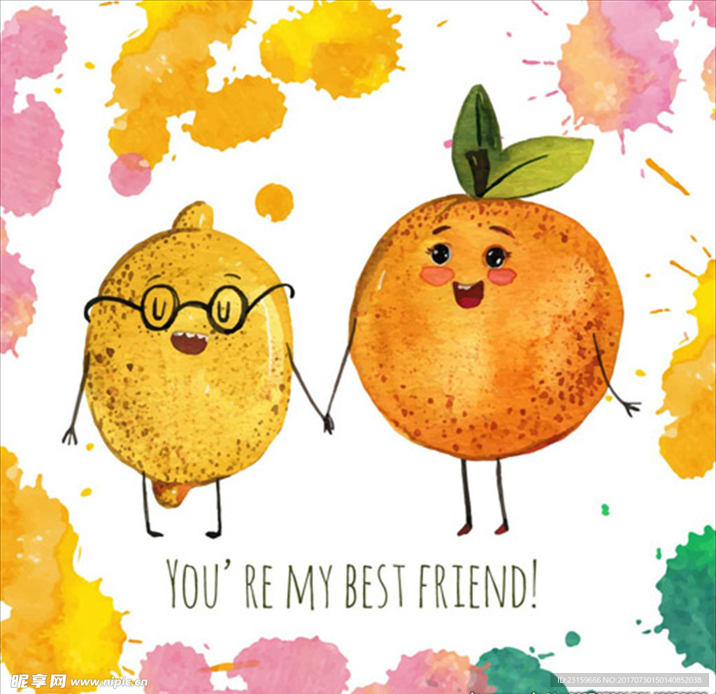 水彩柠檬和橙子的友谊日海报