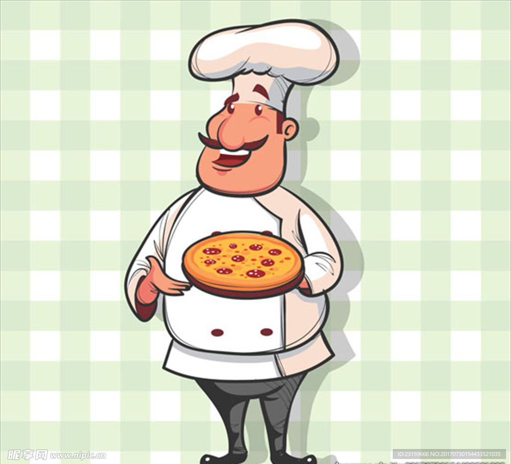 卡通托着批萨的厨师