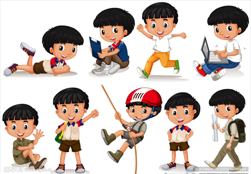 男孩做不同的动作插图