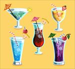 手绘五款鸡尾酒插图