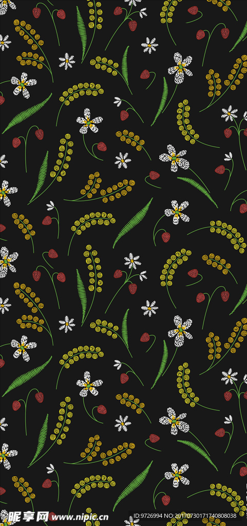 植物花朵花卉刺绣四方连续底纹