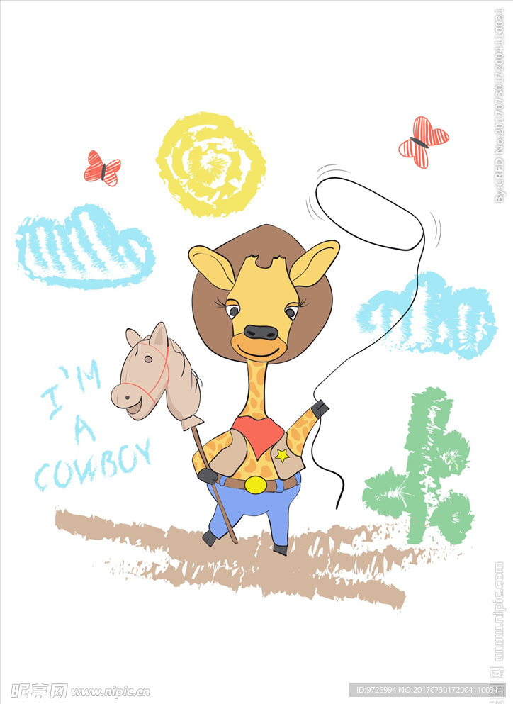 卡通长颈鹿儿童画矢量图下载
